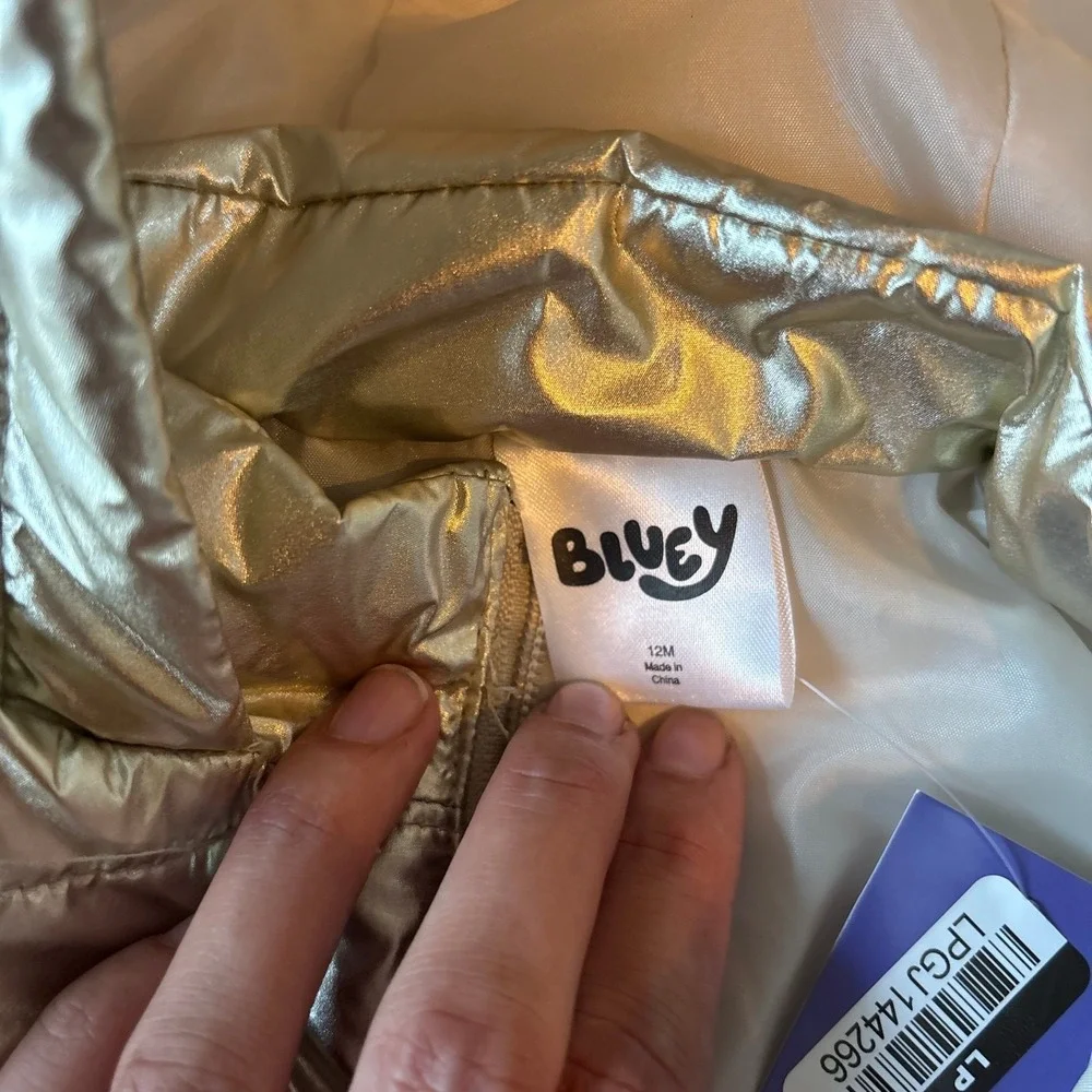 Bluey Girls 12 Month Girls Puffer Jacket Coat Gold Warm Hooded NEW